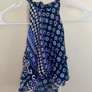 Blue and white patterned halter top